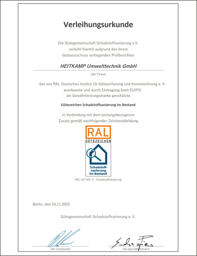 RAL Gütezeichen Schadstoffsanierung