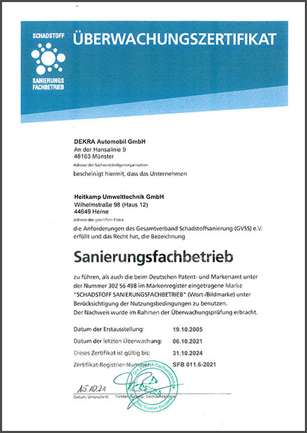 Sanierungsfachbetrieb Fachverband Schadstoffsanierung